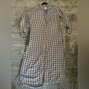 Long Plaid Button-Down Dress in Black